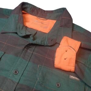 Eddie Bauer Green and Orange Casual Button Down Shirt